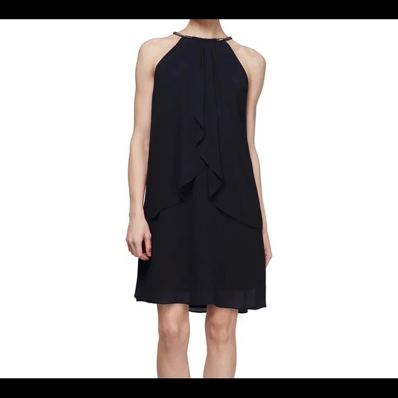 SLNY Dresses & Skirts - Embellished Neck Chiffon Ruffle Dress